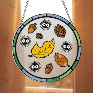 Soot Sprites Stained Glass Suncatcher, Forest Spirits Window Hanging, Anime Inspired Glass Art, Nature Decor Gift