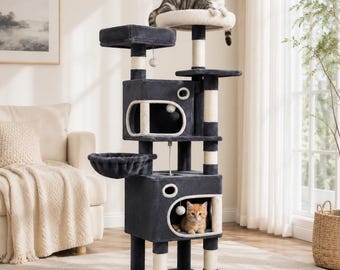 159cm Shark Large Cat Tree for Indoor Cats with two condos