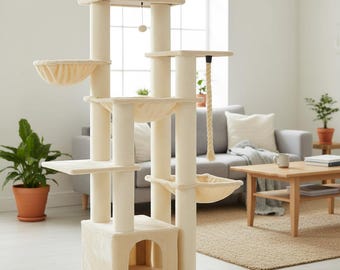 Beige 170cm Large Cat Tree Tower for Four or Five