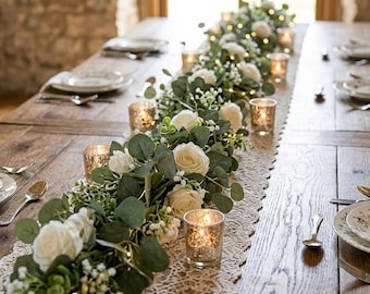 Confezione da 2 ghirlande artificiali di eucalipto da 4 metri con fiori di gypsophila, finta vegetazione rampicante per arco nuziale, centrotavola e decorazioni per la casa.