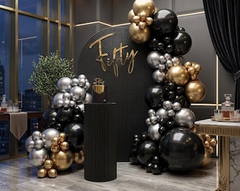 Black Gold Silver Balloon Garland Kit, 132PCS Balloon Arch Kit, Birthday Party Decor, Graduation Decorations, New Year Balloon Arch