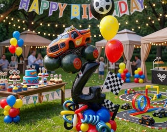 Dekoracje imprezowe w kształcie ciężarówek Monster Machines, zestaw balonów, dekoracje na urodziny i baby shower