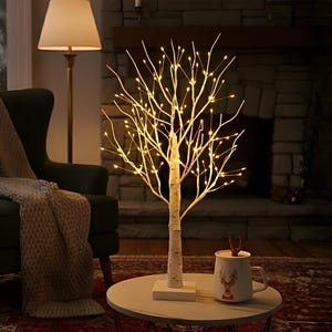 Björkträds-LED-lampa – Varmvit ljusslinga | Batteridriven bordsdekoration | Jul-, Halloween- och påskdekoration för hemmet