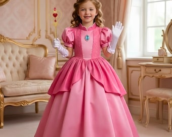 Princess Peach Costume for Girls | Pink Super Mario Inspired Toddler Dress for Birthday & Halloween