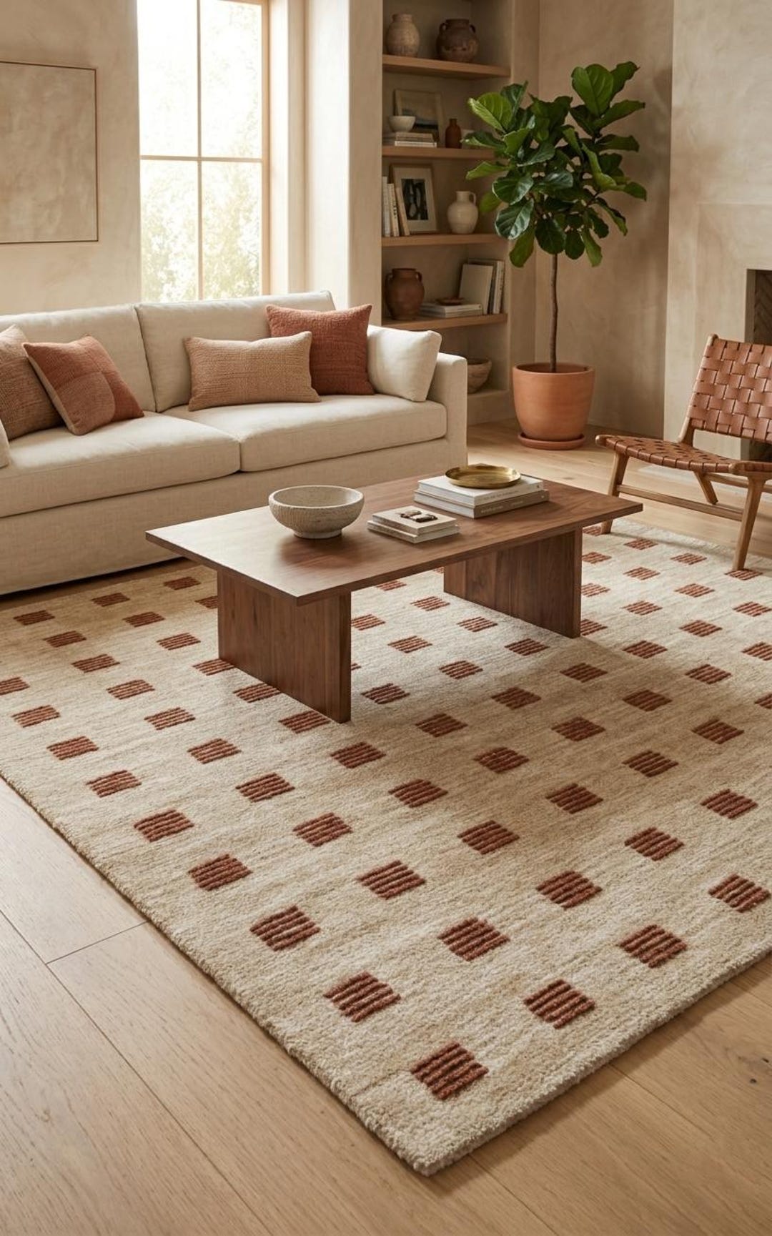 Raised Pattern Rugs Hand-tufted Wool Rug | Raised Terracotta Geometric Squares, Minimalist ...