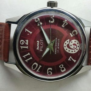 Vintage HMT Pilot Mechanical Watch red Dial, 17 Jewels, Men's Wristwatch working order image 1