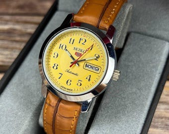 Refurbished seiko 5 automatic wrist watch day date window working order