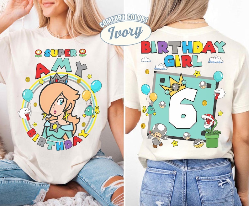 Chemise d'anniversaire personnalisée Mario Princess Rosalina, chemise de film Mario, chemise de famille Mario univers épique, cadeau d'anniversaire Mario Party image 1