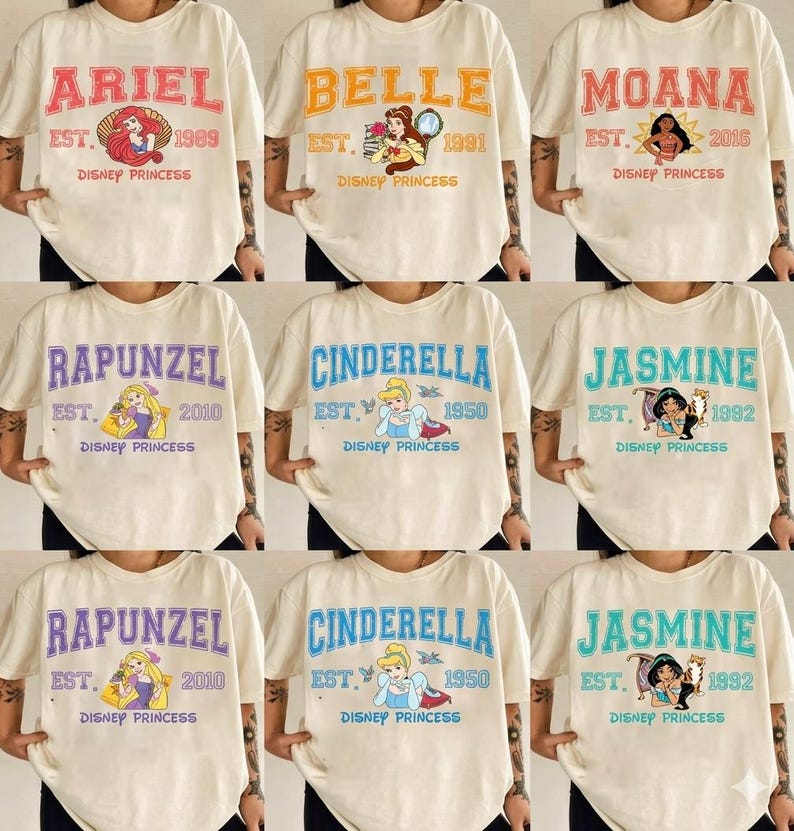 Camiseta de princesas de Disneyland, sudadera de Ariel, Bella y Blancanieves, camiseta para viaje de chicas, camiseta de vacaciones en Disneyland, camiseta a juego de princesas imagen 1