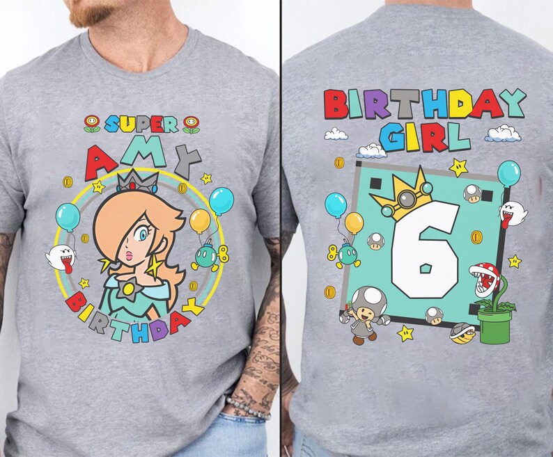 Chemise d'anniversaire personnalisée Mario Princess Rosalina, chemise de film Mario, chemise de famille Mario univers épique, cadeau d'anniversaire Mario Party image 4