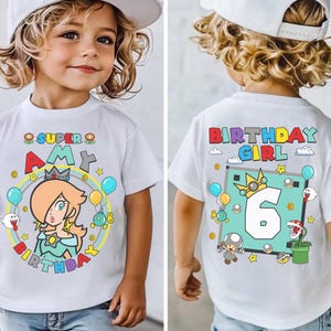 Chemise d'anniversaire personnalisée Mario Princess Rosalina, chemise de film Mario, chemise de famille Mario univers épique, cadeau d'anniversaire Mario Party image 5