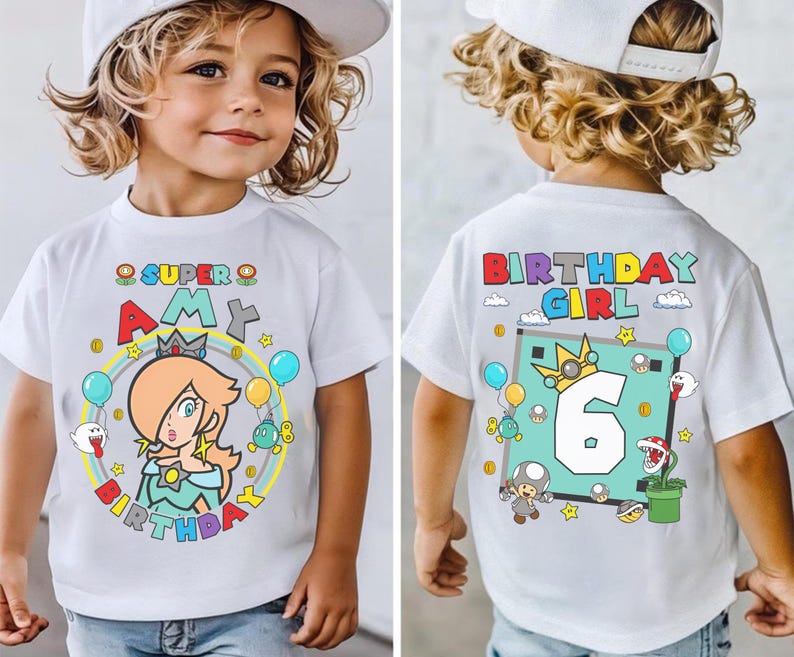 Chemise d'anniversaire personnalisée Mario Princess Rosalina, chemise de film Mario, chemise de famille Mario univers épique, cadeau d'anniversaire Mario Party image 5