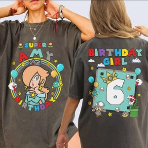 Chemise d'anniversaire personnalisée Mario Princess Rosalina, chemise de film Mario, chemise de famille Mario univers épique, cadeau d'anniversaire Mario Party image 3