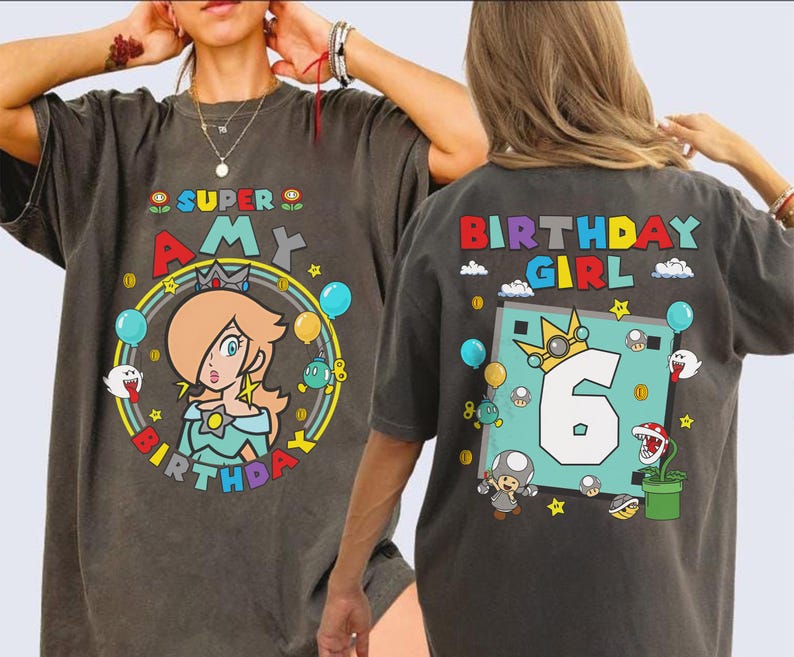 Chemise d'anniversaire personnalisée Mario Princess Rosalina, chemise de film Mario, chemise de famille Mario univers épique, cadeau d'anniversaire Mario Party image 3