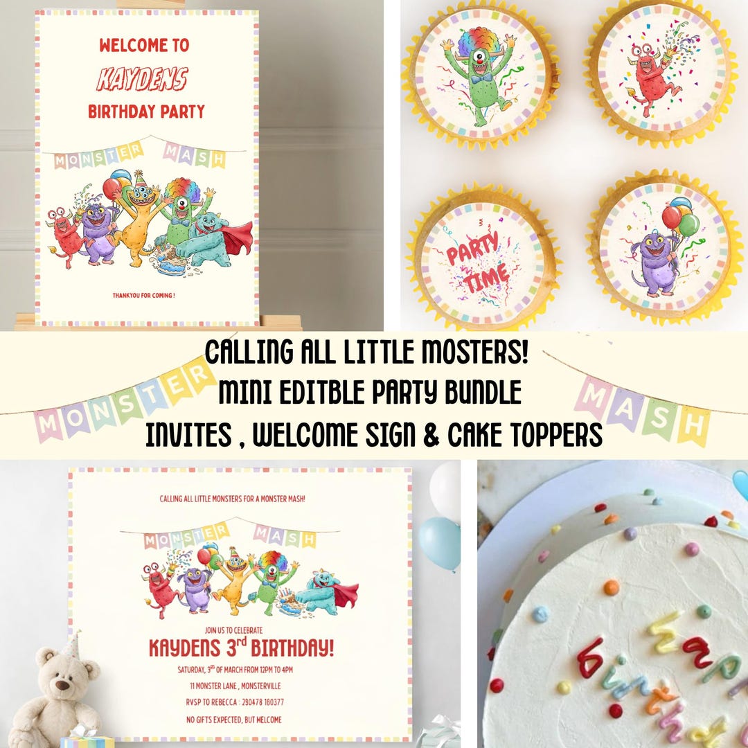 Monster Mash Birthday Party Bundle | Invitation, Welcome Sign & Cake ...