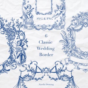 Marco de ángel vintage, bordes florales, marco rococó, marcos de querubines, ilustración de borde de boda clásico, marcos barrocos ornamentados para papelería