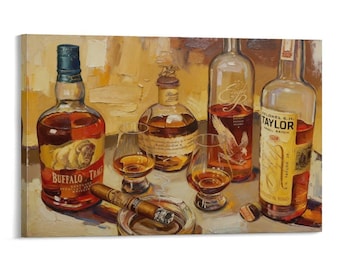 Vintage Bar Bourbon Whiskey Wall Decor Farmhouse Still Life Pictures Art Home Decor Wall Art Waterproof Vinyl Fabric Canvas HD Print Poster