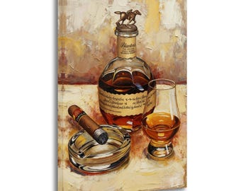 Retro Bourbon Whiskey With Ciger Still Life Pictures Rustic Farmhouse Pub Home Decor Wall Art Waterproof Vinyl Fabric Canvas HD Print Poster
