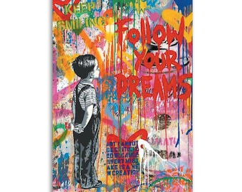 Banksy Graffiti Art,Mr Brainwas,Follow Your Dreams Home Decor Wall Art Waterproof Vinyl Fabric Canvas HD Print Painting