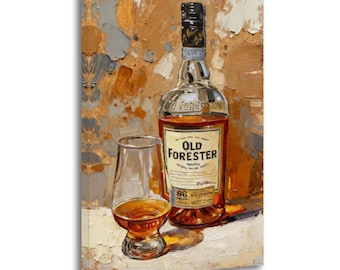 Vintage bourbon Whiskey Oil Painting Art Bar Still Life Pictures Home Decor Wall Art Waterproof Vinyl Fabric Canvas HD Print