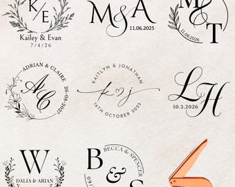 Grabador de bodas personalizado para invitaciones, sobres y servilletas: personalizado con nombre, fecha, iniciales y monograma.