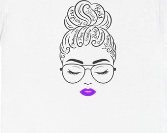 Messy Bun Girl Tee | Glasses Illustration, Minimal Line Art