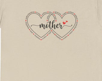 Mother Double Heart Tee | Scripted Mother Shirt, Cotton Comfort
