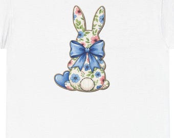 Floral Bunny with Blue Bow Tee | Easter Spring Rabbit Shirt