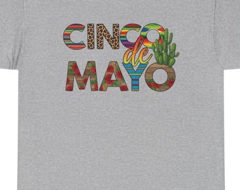 Cinco de Mayo cactus graphic Tee | Mexican fiesta striped lettering
