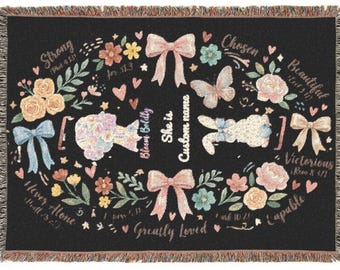 Floral Bows and Dresses Woven Blanket | Cottagecore Cross Stitch Motif