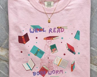 Well Read Bookworm T-Shirt | Artistic Reader, Floating Books Graphic Tee