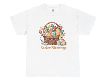 Easter Blessings basket tee | Easter Bunny, painted eggs, spring tulips