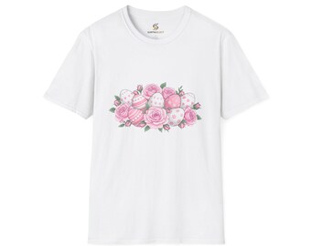 Pink Floral Easter Eggs T-Shirt | Pastel Roses and Decorated Eggs