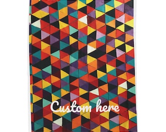 Colorful Geometric Triangle Pattern Velveteen Plush Blanket | Custom Text Option