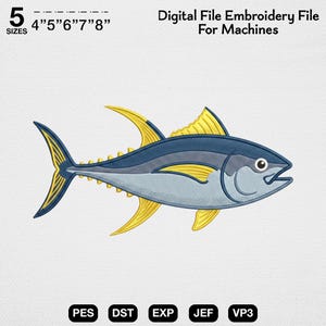 Yellowfin Tuna Machine Embroidery File, Offshore Sportfishing Embroidery Design, Cute Deep Sea Saltwater Fish Pattern