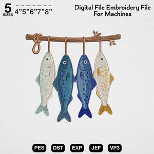 Fishing Machine Embroidery File,Vintage Catch Of The Day Embroidery Design,Spooky Cabin Core Fish Row Pattern,Outdoor Camping Sweatshirt Art