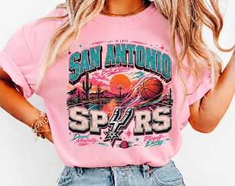 Comfort Colors® Vintage Basketball Graphic Shirt, Western Pink Neon Game Day Shirt, Retro Sports Fan Tee, San Antonio Basketball Fan Tee