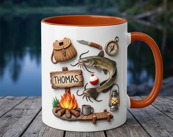 Personalized Bass Fishing Camp Mug, Custom Fisherman Coffee Mug with Name, Fathers Day Fishing Gift for Dad