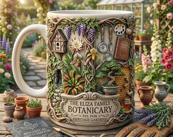 Personalized Botanical Garden Mug, Custom Family Garden Cup, Floral Greenhouse Mug, Gardening Lover Gift, Cottagecore Ceramic Mug