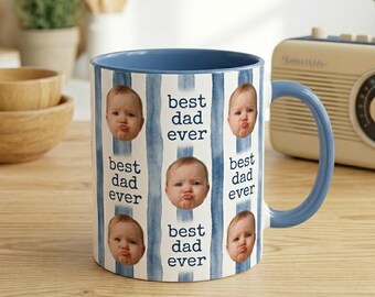 Personalized Baby Photo Retro Mug, Custom Best Dad Ever Mug, First Time Daddy Keepsake, Mug with Kids Photo,  Father's Day Gift for Dad