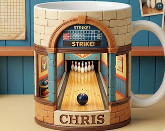 Personalized Bowling Mug, Custom Name Coffee Cup, Bowling Lover Gift, Bowler Mug, Funny Sports Mug, Unique Gift for Him