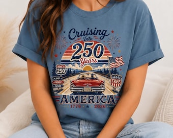 Maglietta Comfort Colors® Retro America 250, maglietta vintage da viaggio, celebrazione USA 1776-2026, regalo di viaggio patriottico per adulti