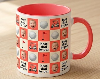 Personalized Best Dad by Par Golf Mug, Custom Baby Face Coffee Mug, Fathers Day Gift for Dad, Golfer Coffee Cup