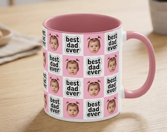 Personalized Best Dad Ever Mug, Custom Baby Photo Retro Mug, Mug with Kids Photo, Father's Day Gift for Dad, First Time Daddy Keepsake