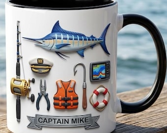 Personalized Fishing Dad Mug, Custom Fisherman Coffee Mug with Name, Deep Sea Fishing Gift for Dad, Fathers Day Angler Cup