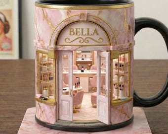 Personalized Beauty Salon Mug, Custom Name Coffee Cup, Makeup Studio Mug, Cute Pink Aesthetic Mug, Gift for Makeup Lover