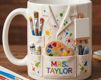 Personalized Art Teacher Mug with Name, Custom Paint Teacher Coffee Mug, Creative Teacher Gift, Back to School Teacher Gift Cup