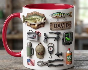Personalized Bass Fishing Mug for Dad, Custom Fisherman Coffee Mug with Name, Fathers Day Fishing Gift, Angler Cup