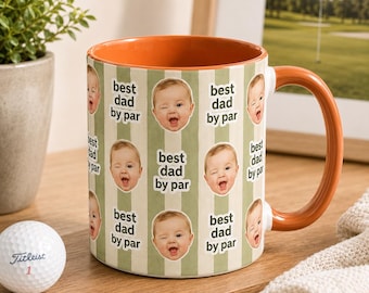 Personalized Good Morning Dad Mug, Custom Baby Face Golf Coffee Mug, Fathers Day Gift for Dad, Golfer Dad Mug
