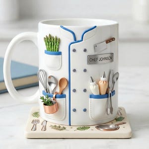 Personlig kockmugg, personlig kockkaffekopp, present till professionell kock, present till matlagningsälskare, kökspresent, kulinarisk present, kocknamnsmugg